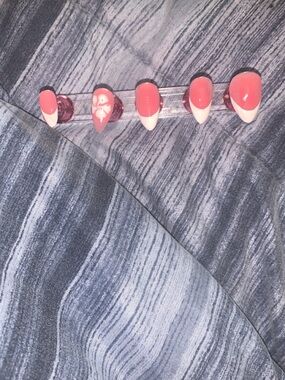 Pink and White Almond Press-On Nails - Floral Accent Set
